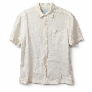 BEACH HOUSE 100% Linen Short Sleeve Button Shirt Sz M Pure White Resortwear EUC!